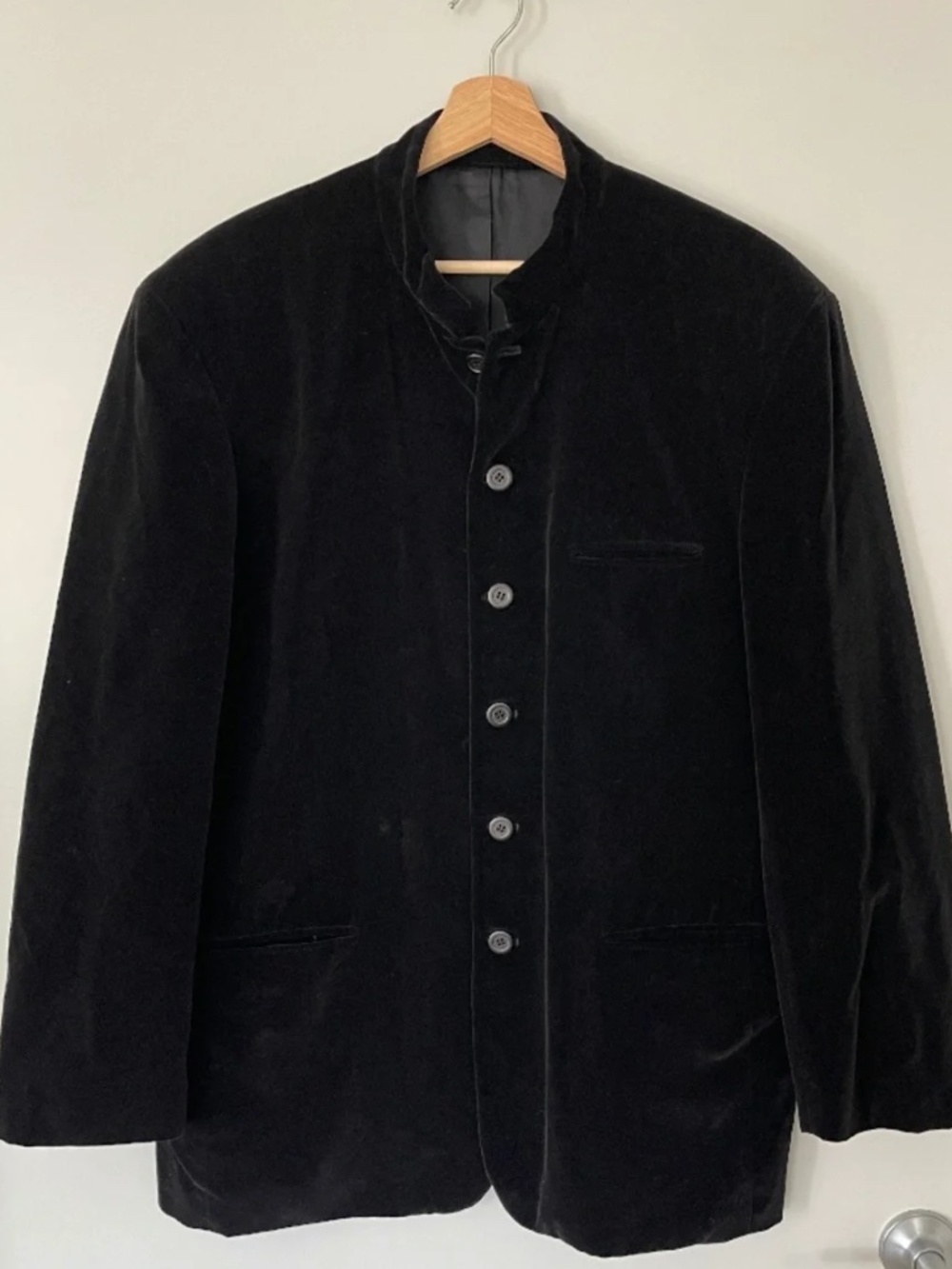 Vintage Bosa Le Collezioni Black Velvet Blazer Mandarin Collar 42R